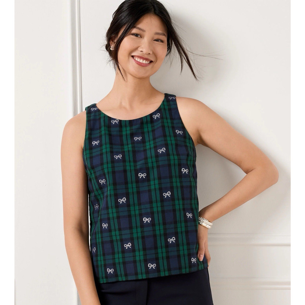 Talbots Metallic Bow Plaid Tank Top Side Zip Tartan Plaid Womens Plus Size 18